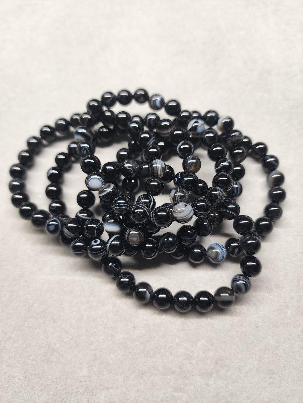 Natural Banded Black Agate 8mm Stretch Bracelet