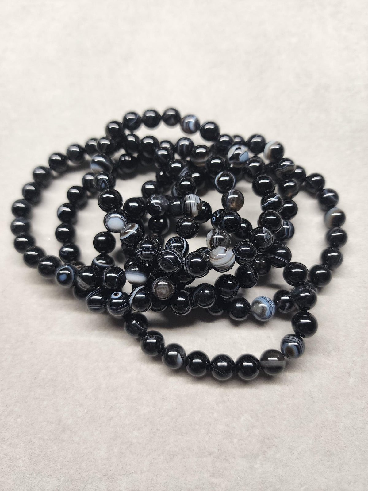 Natural Banded Black Agate 8mm Stretch Bracelet