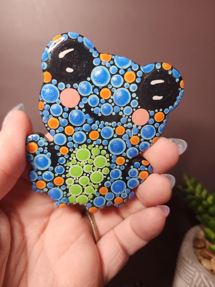 Hand Painted Blue Frog Magnet Set