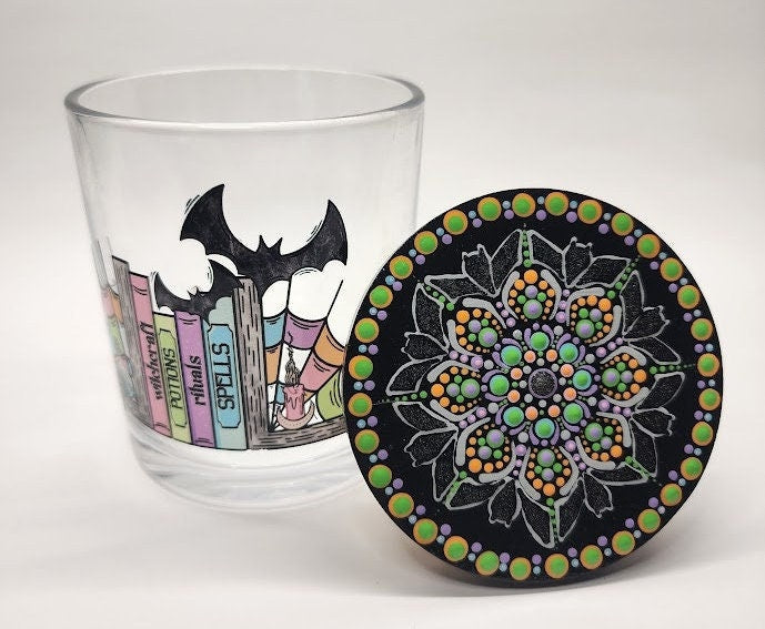 Witchy Books and Bats Mandala Stash Jar - Halloween