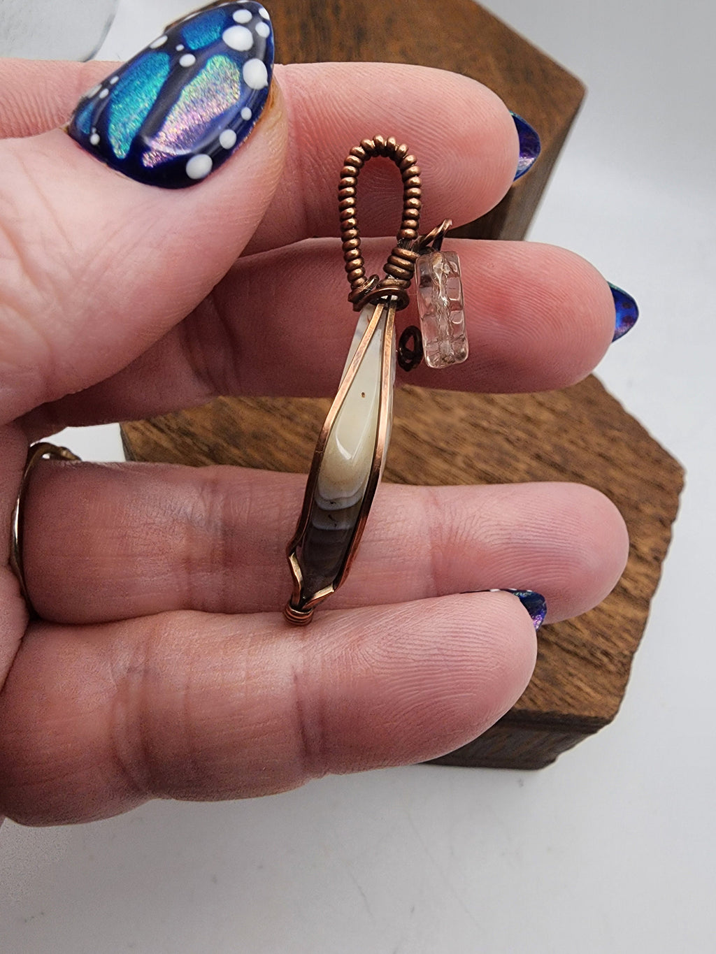 Botswana Agate Teardrop Wire Wrapped Pendant
