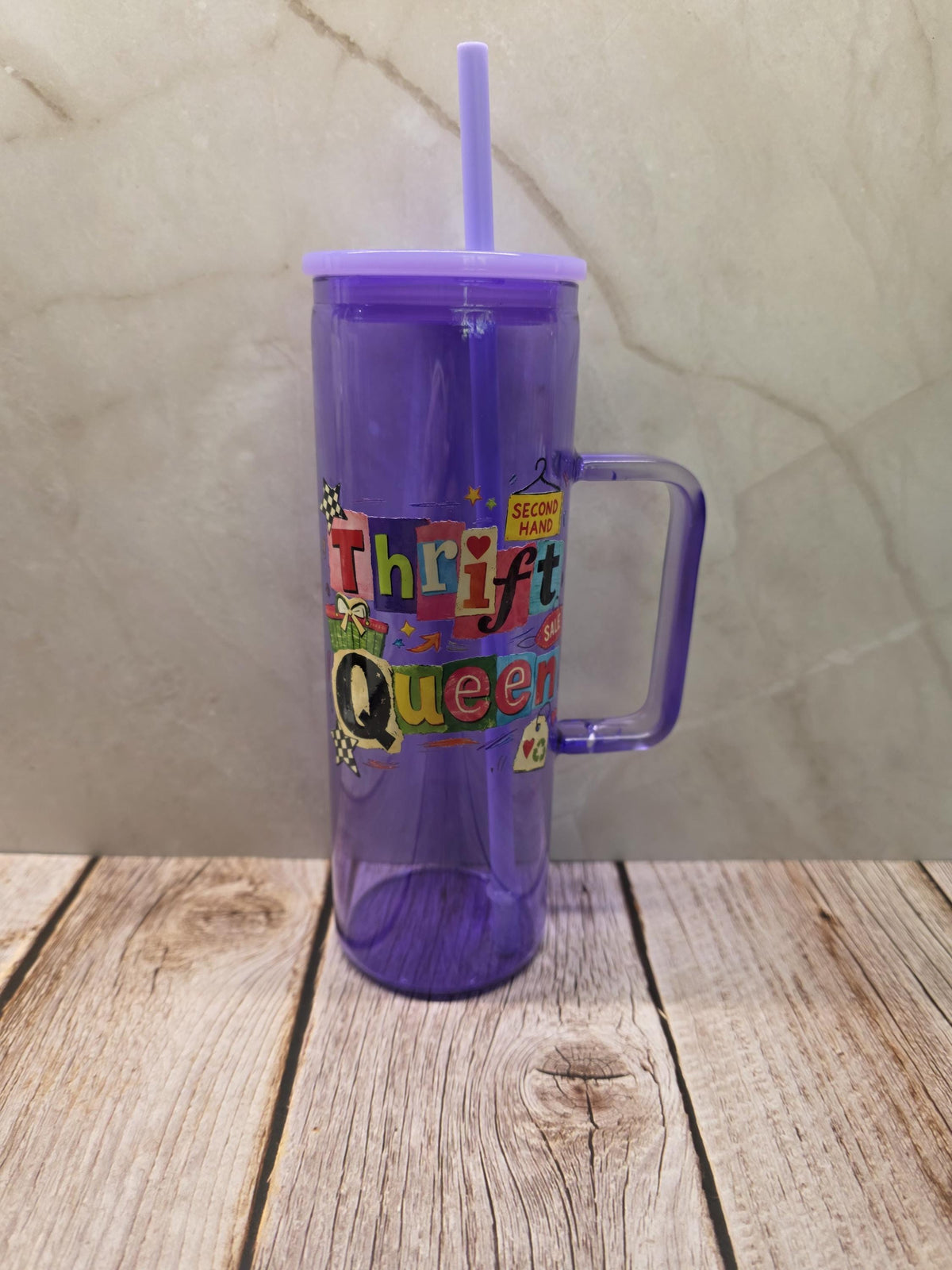 Thrift Queen | Purple Jelly Glass 20oz Skinny Tumbler W/Handle