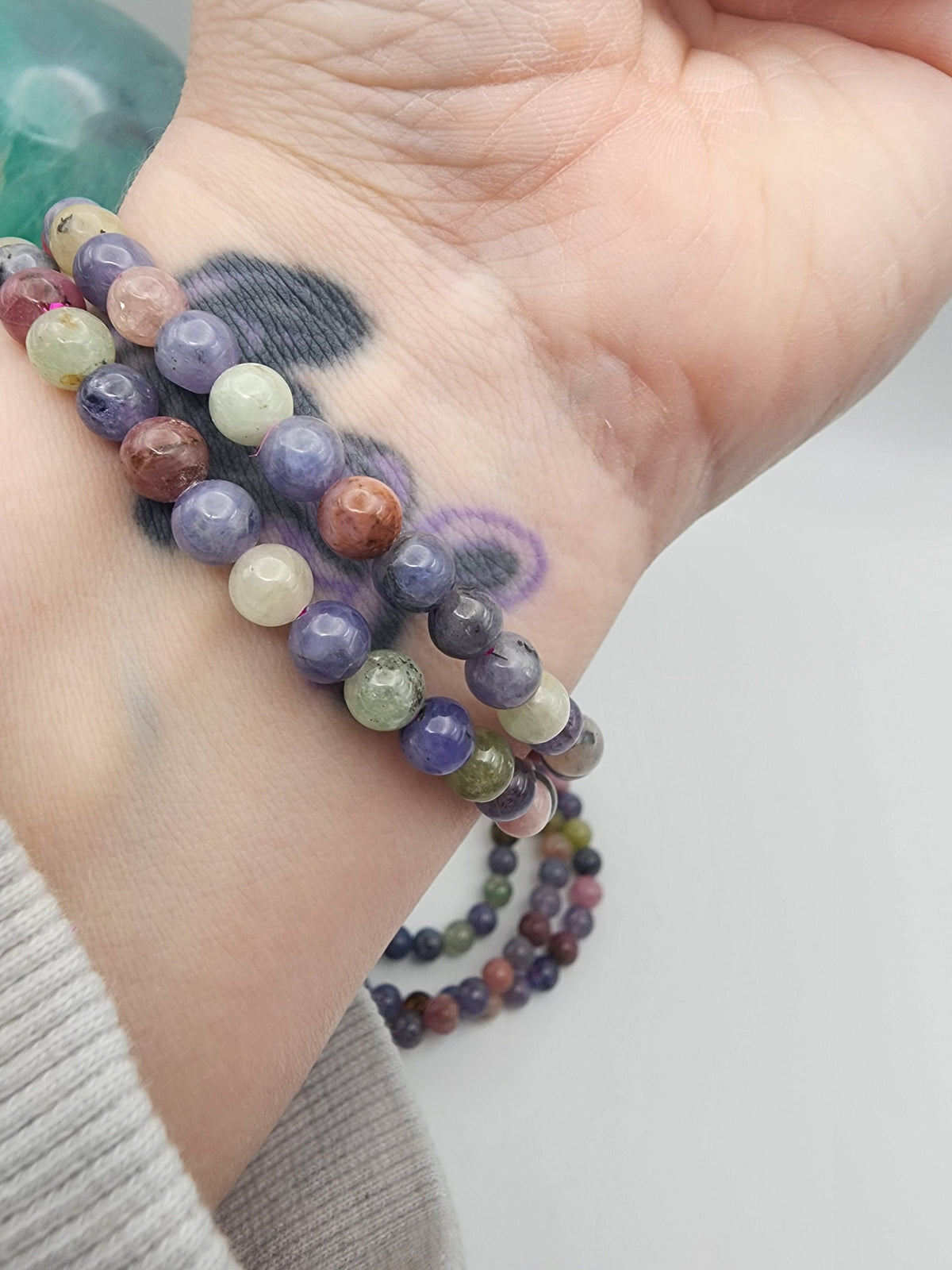 Natural Tanzanite & Mixed Tourmaline 6mm Stretch Bracelet