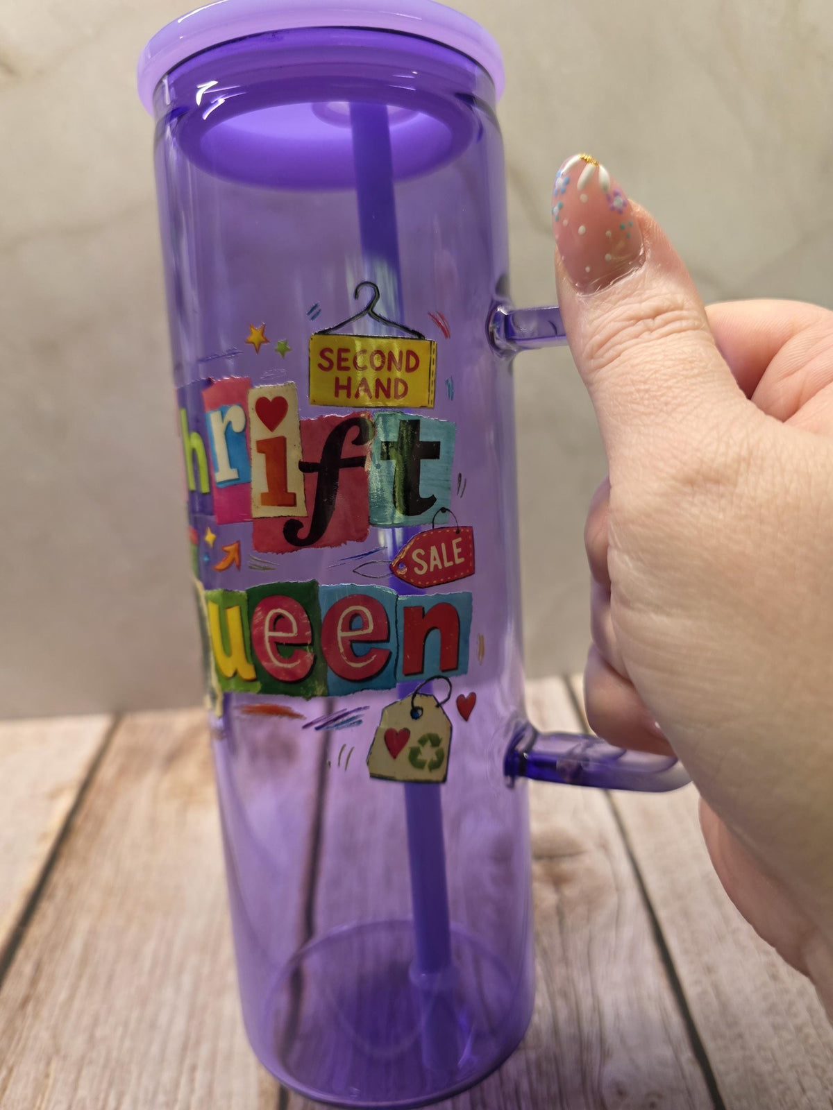 Thrift Queen | Purple Jelly Glass 20oz Skinny Tumbler W/Handle