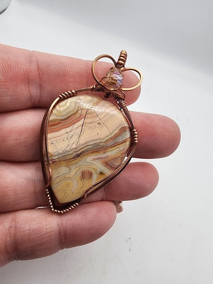 Crazy Lace Agate Teardrop Wire Wrapped Pendant