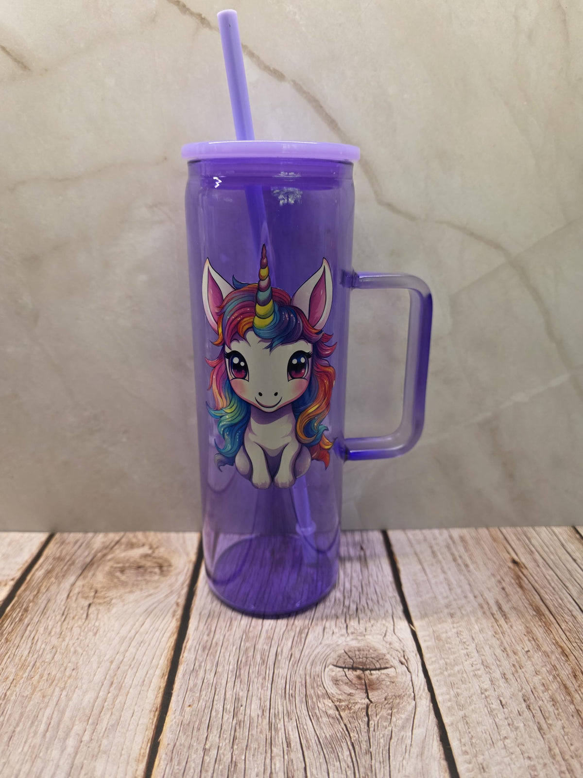 Unicorn | Purple Jelly Glass 20oz Skinny Tumbler W/Handle