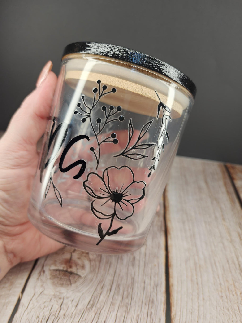 Black Floral Mandala Stash Jar
