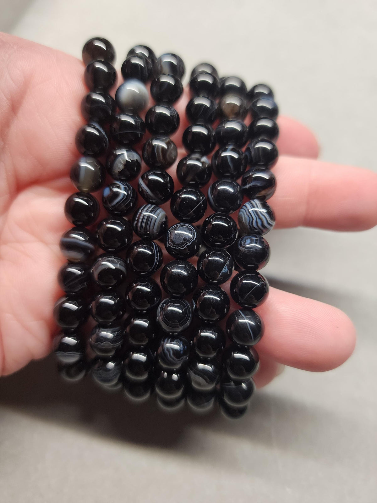 Natural Banded Black Agate 8mm Stretch Bracelet