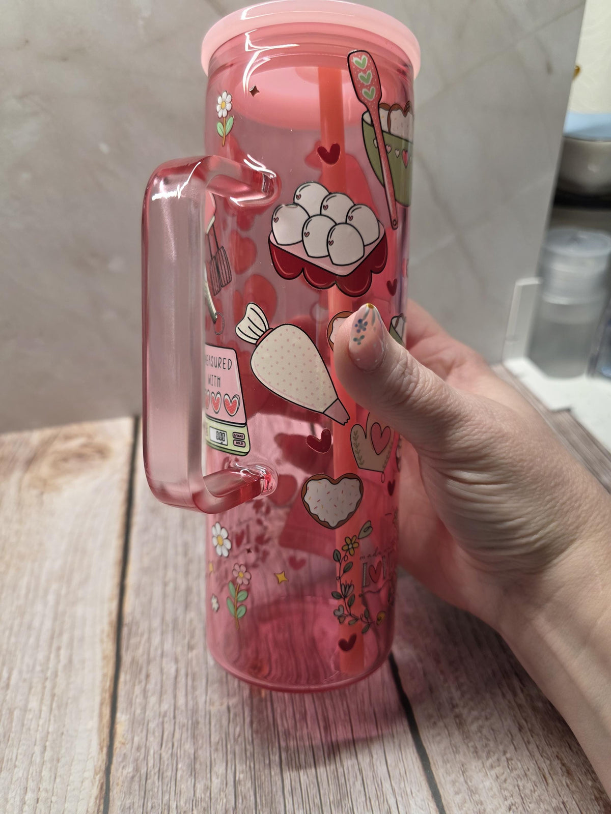 Baking | Pink Jelly Glass 20oz Skinny Tumbler W/Handle
