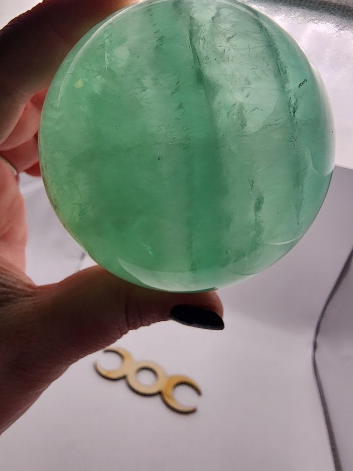 Large Vibrant Teal Green Natural Fluorite Sphere