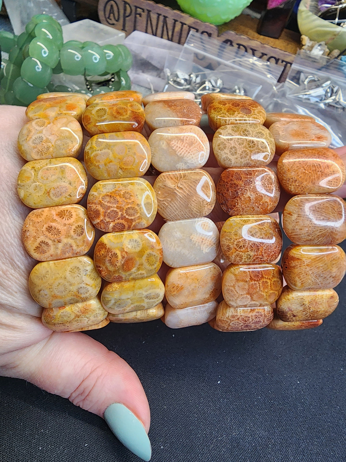 Natural Fossilized Coral 20mm Stretch Bangle