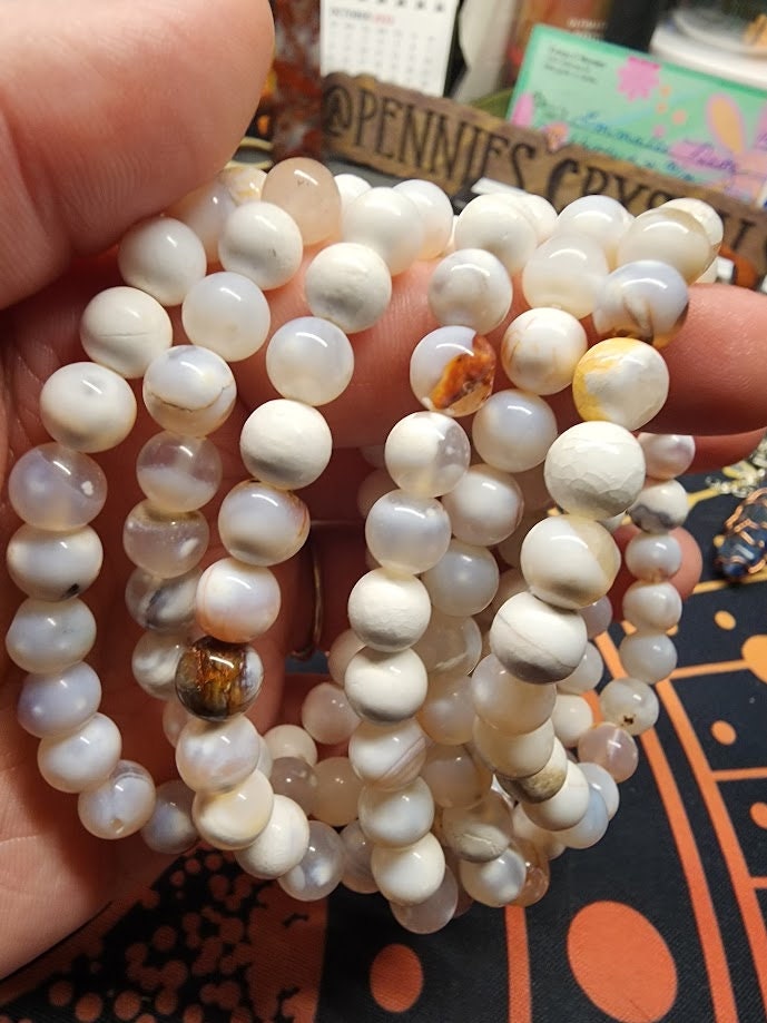 Natural White Agate 8mm Stretch Bracelet