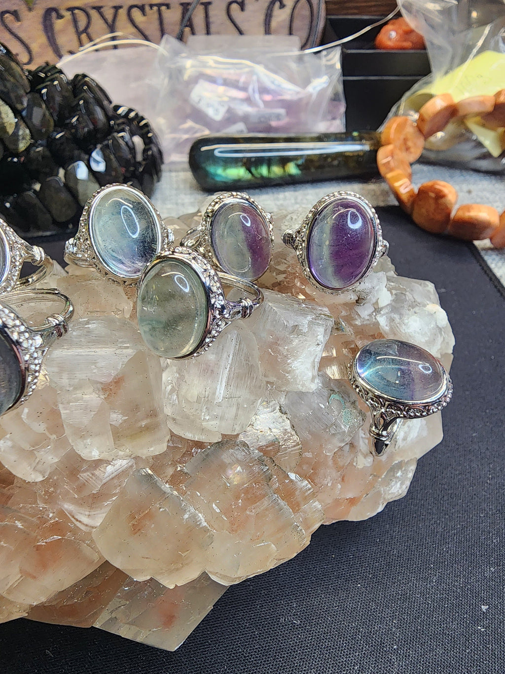 Natural Fluorite Adjustable Rings