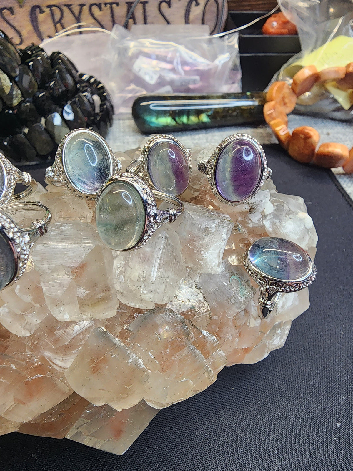 Natural Fluorite Adjustable Rings