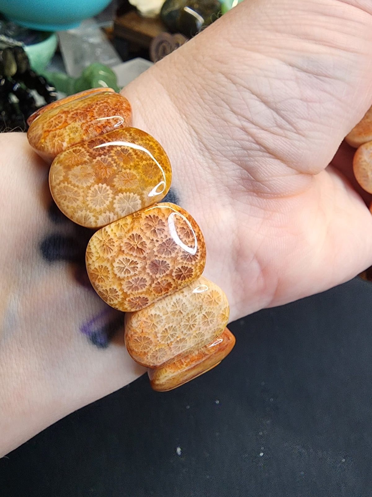 Natural Fossilized Coral 20mm Stretch Bangle