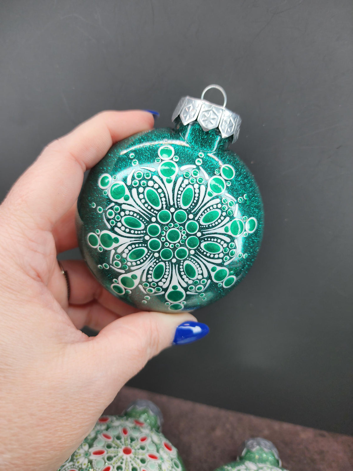 Greens - Hand Painted Mandala Glitter Ornament | Shatter Proof & Pet Friendly