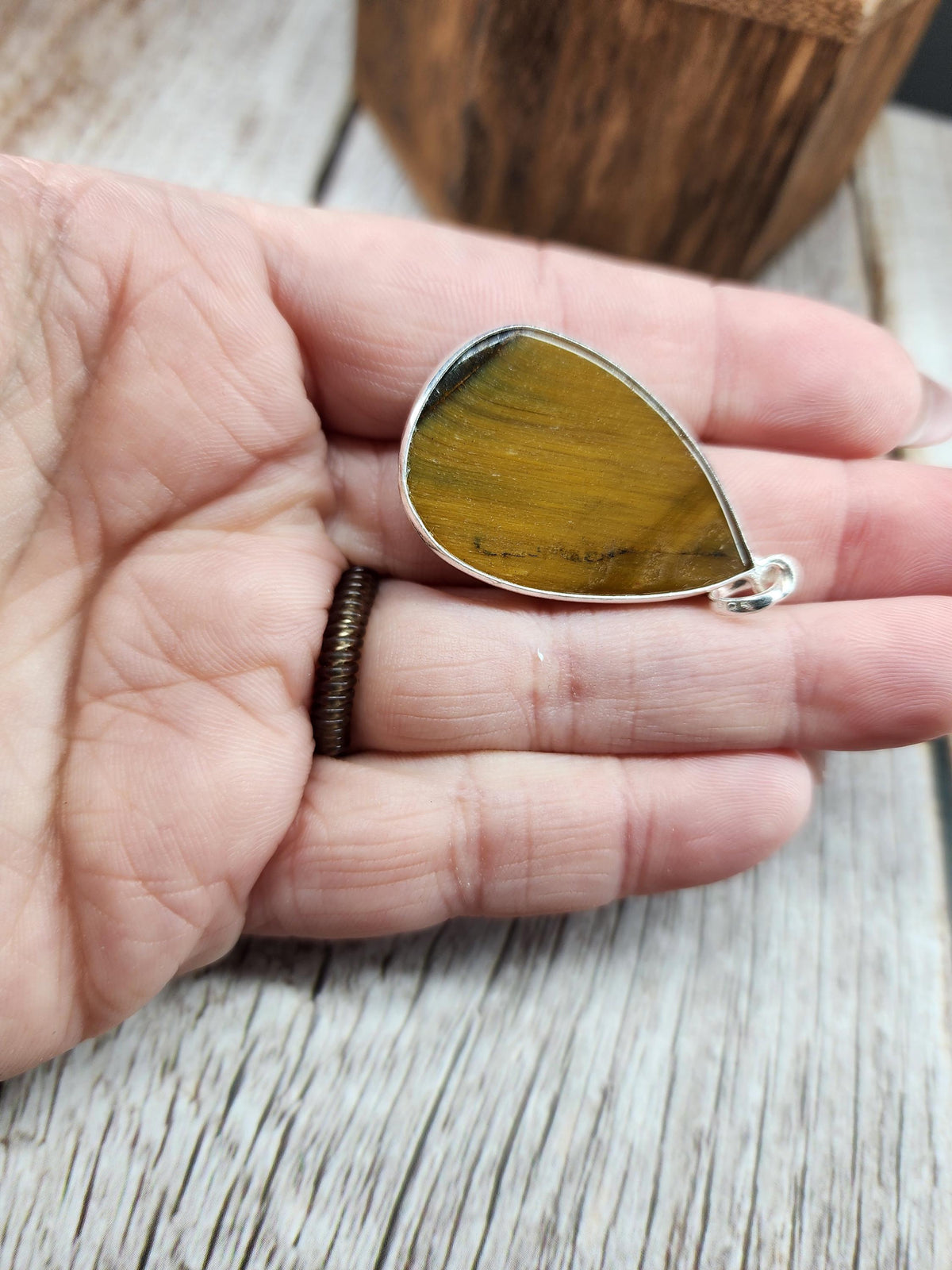 Tear Drop Tigers Eye Pendant | 925 Sterling Silver Open Back Pendant