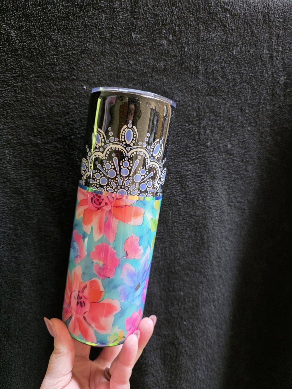 Mandala & Flowers - Hand Painted | 20oz Skinny Stainless Steel Epoxy Tumbler