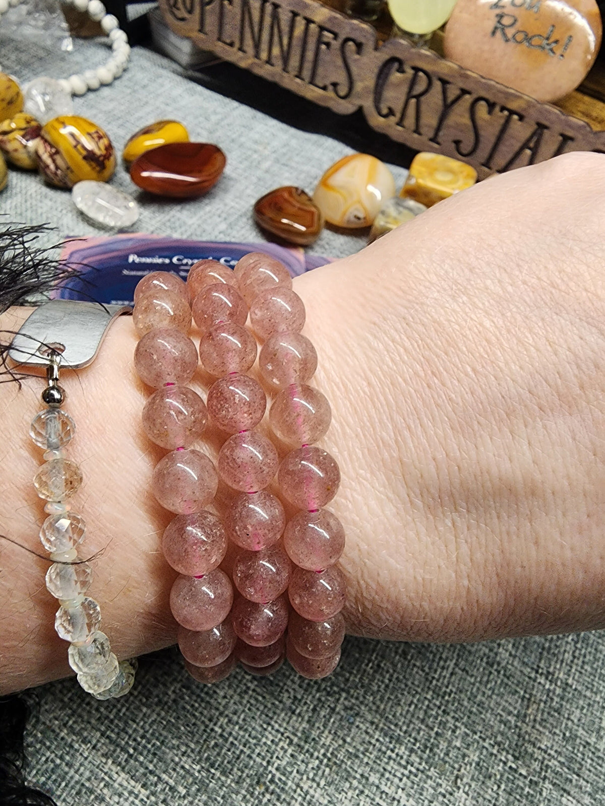 Natural Strawberry Quartz 8mm Stretch Bracelet