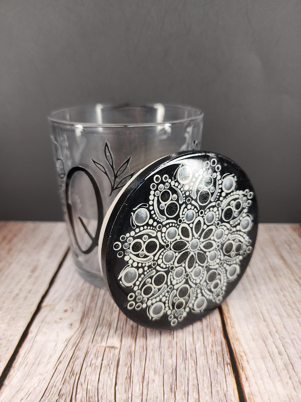 Black Floral Mandala Stash Jar