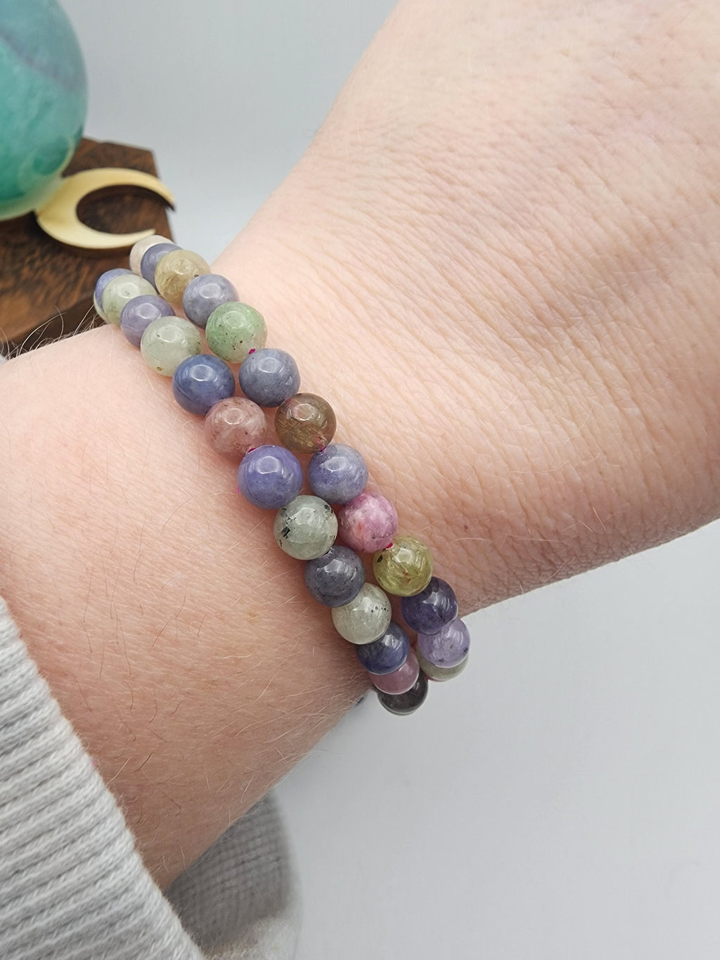 Natural Tanzanite & Mixed Tourmaline 6mm Stretch Bracelet