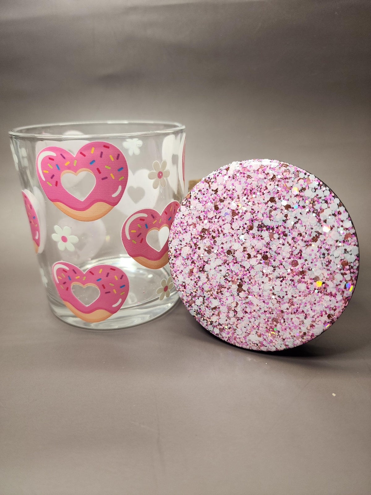 Pink Donut Hearts Glitter Stash Jar