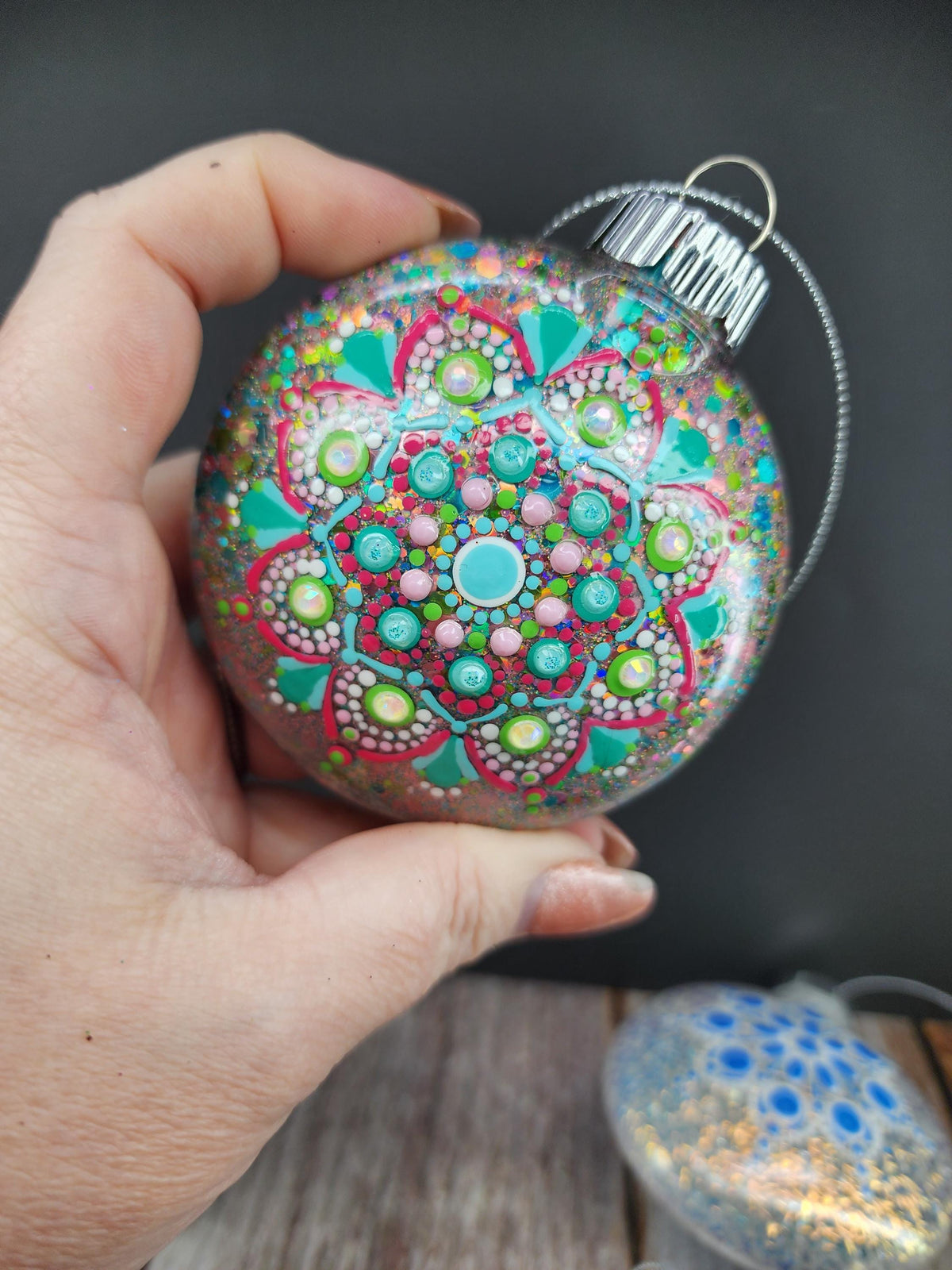 Unique Colors - Hand Painted Mandala Glitter Ornament | Shatter Proof & Pet Friendly