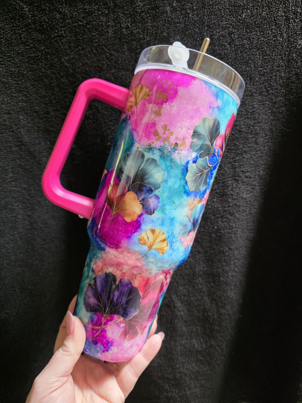 Watercolor Flowers | 40oz Stainless Steel Epoxy Tumbler with Handle