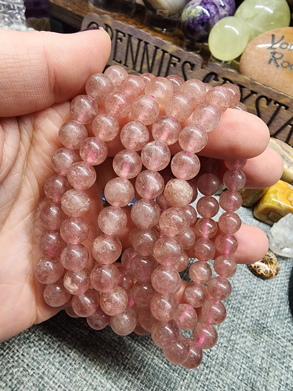 Natural Strawberry Quartz 8mm Stretch Bracelet