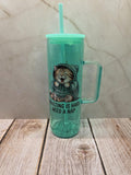 Adulting Is Hard, I Need A Nap Cat |Green Jelly Glass 20oz Skinny Tumbler W/Handle