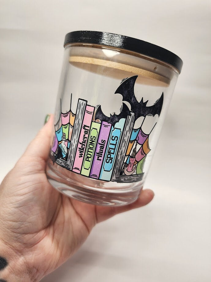 Witchy Books and Bats Mandala Stash Jar - Halloween