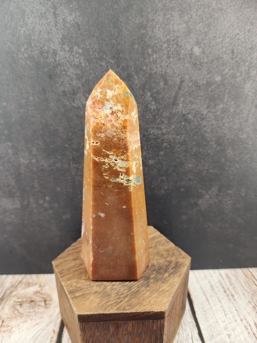Natural Brazilian Orange Calcite with Blue Apatite Tower