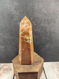 Natural Brazilian Orange Calcite with Blue Apatite Tower