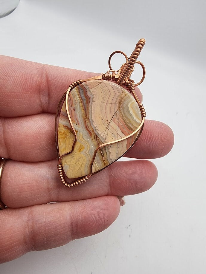 Crazy Lace Agate Teardrop Wire Wrapped Pendant