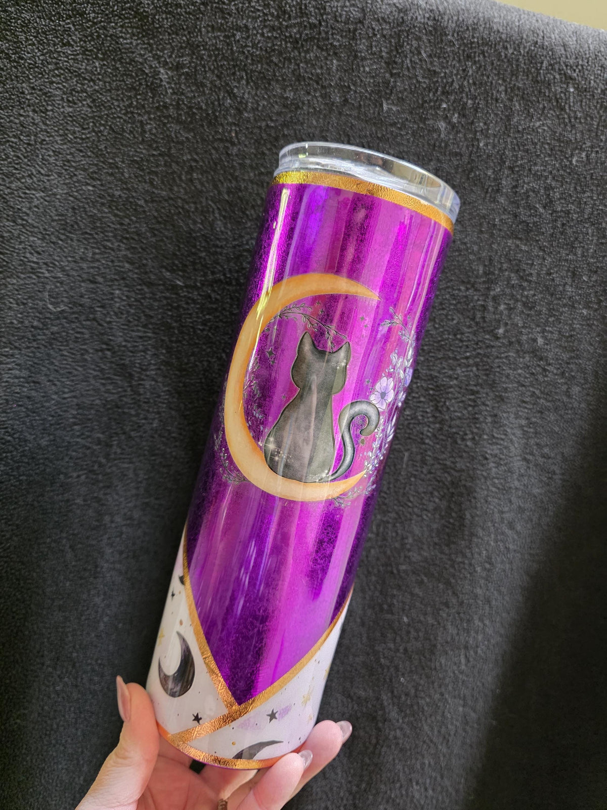 Purple Cat & Moon | 30oz Skinny Stainless Steel Epoxy Tumbler
