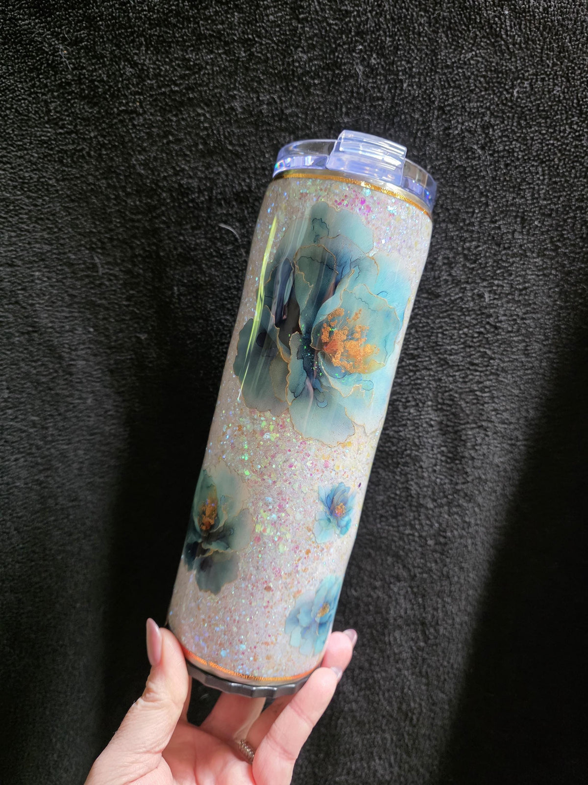 Blue Watercolor Flowers | 20oz Stainless Steel Skinny Strawbler Epoxy Tumbler