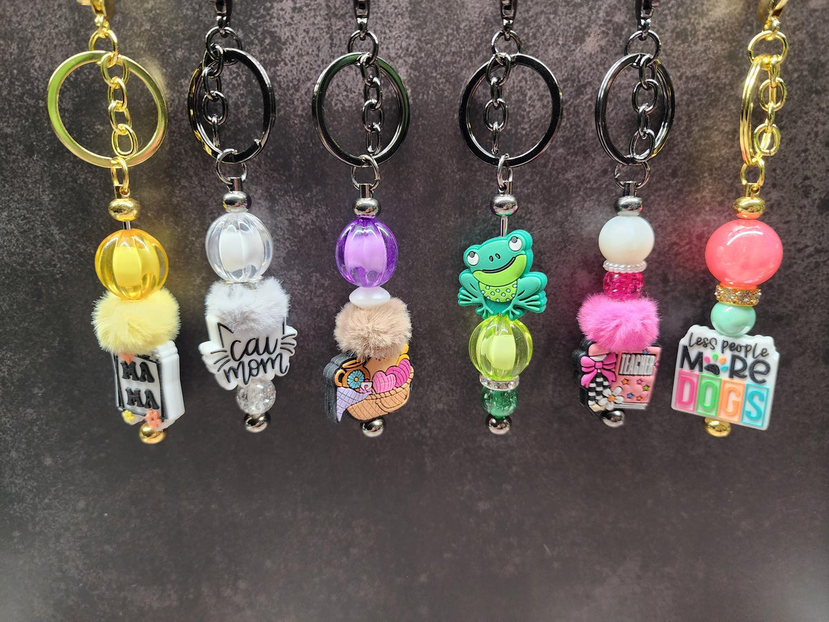 Themed Bar Keychains | Mama, Cat Mom, Knitting, Frog, Teacher, Less People More Dogs