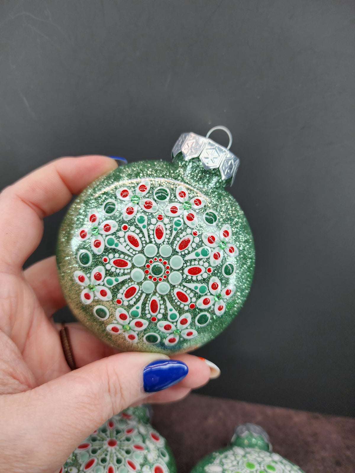 Greens - Hand Painted Mandala Glitter Ornament | Shatter Proof & Pet Friendly