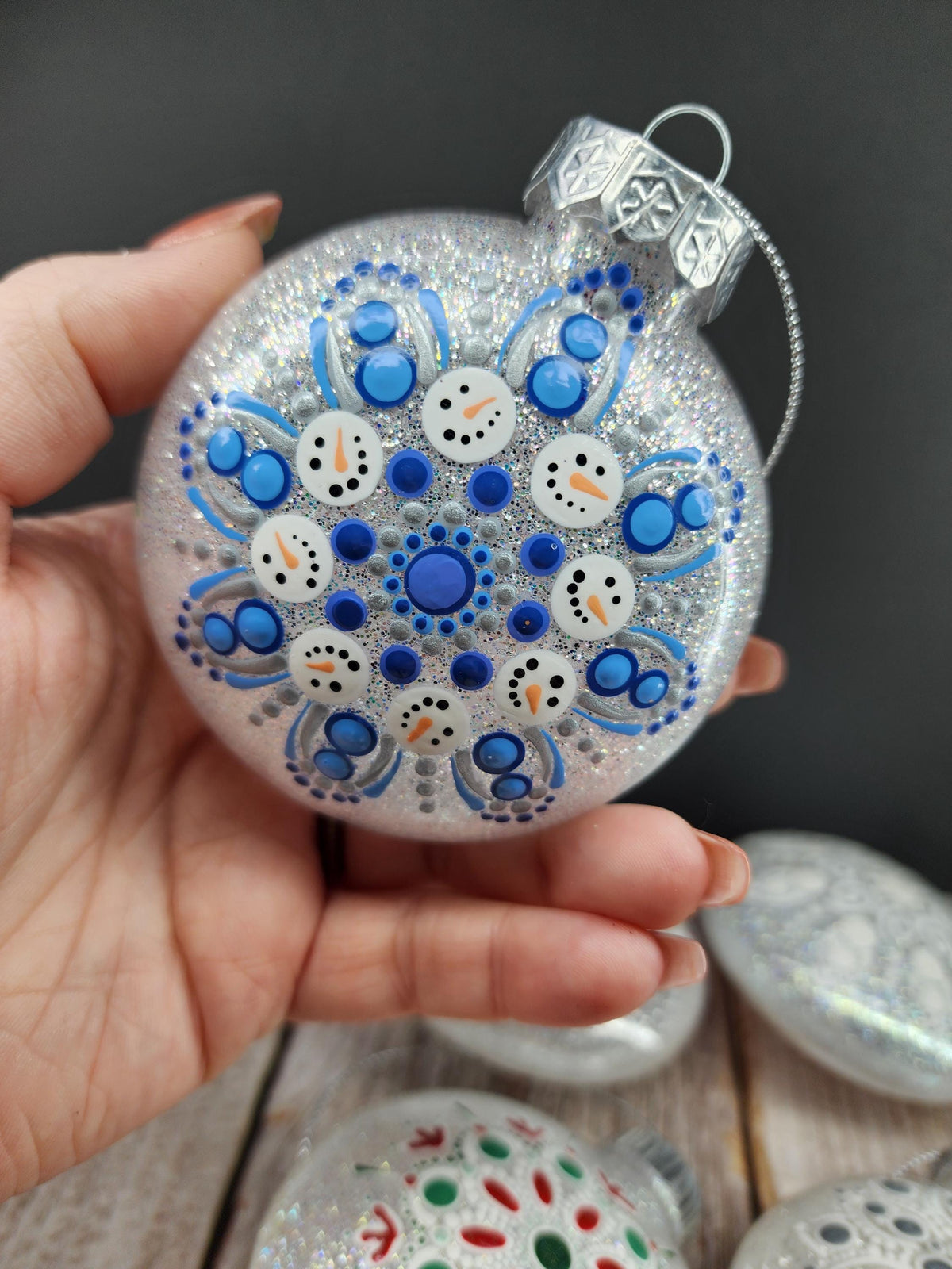 Whites & Champagnes - Hand Painted Mandala Glitter Ornament | Shatter Proof & Pet Friendly