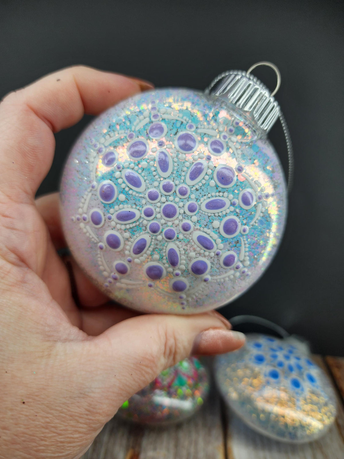 Unique Colors - Hand Painted Mandala Glitter Ornament | Shatter Proof & Pet Friendly
