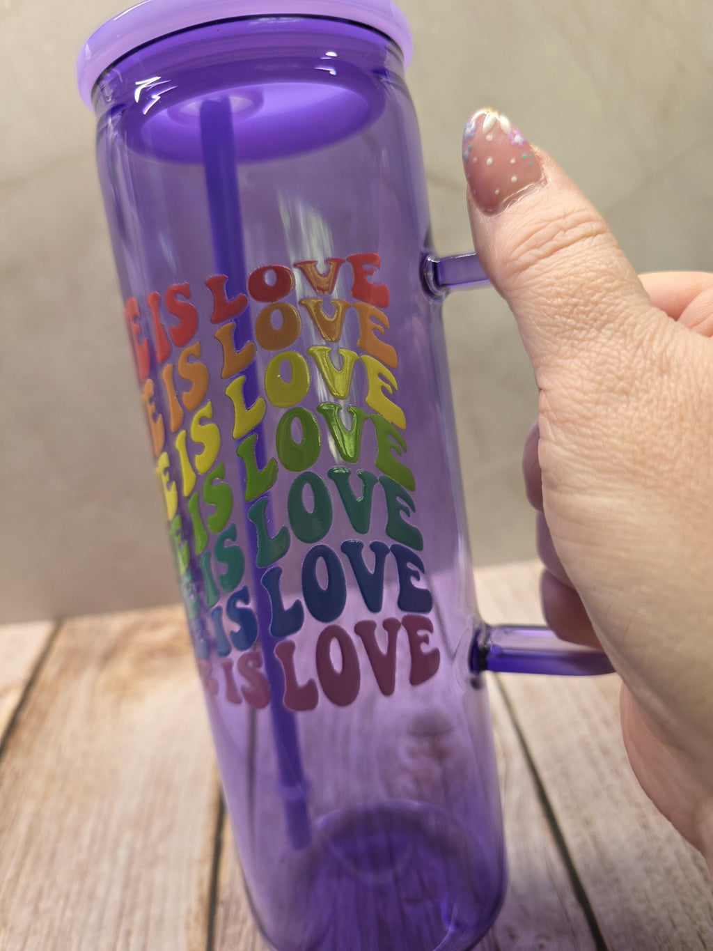 Love Is Love | Purple Jelly Glass 20oz Skinny Tumbler W/Handle