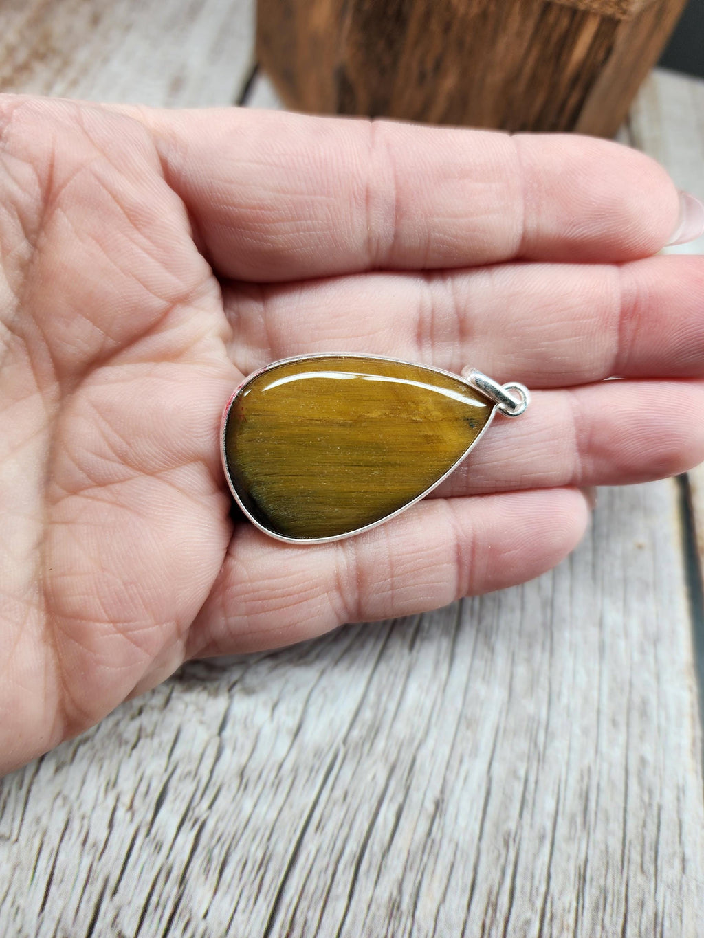 Tear Drop Tigers Eye Pendant | 925 Sterling Silver Open Back Pendant