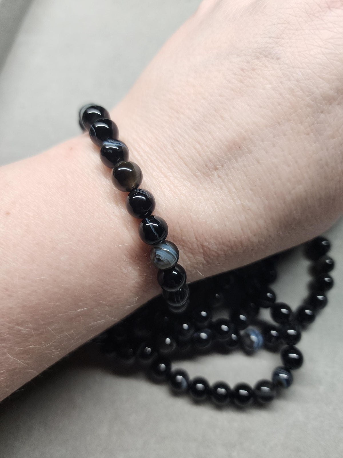 Natural Banded Black Agate 8mm Stretch Bracelet