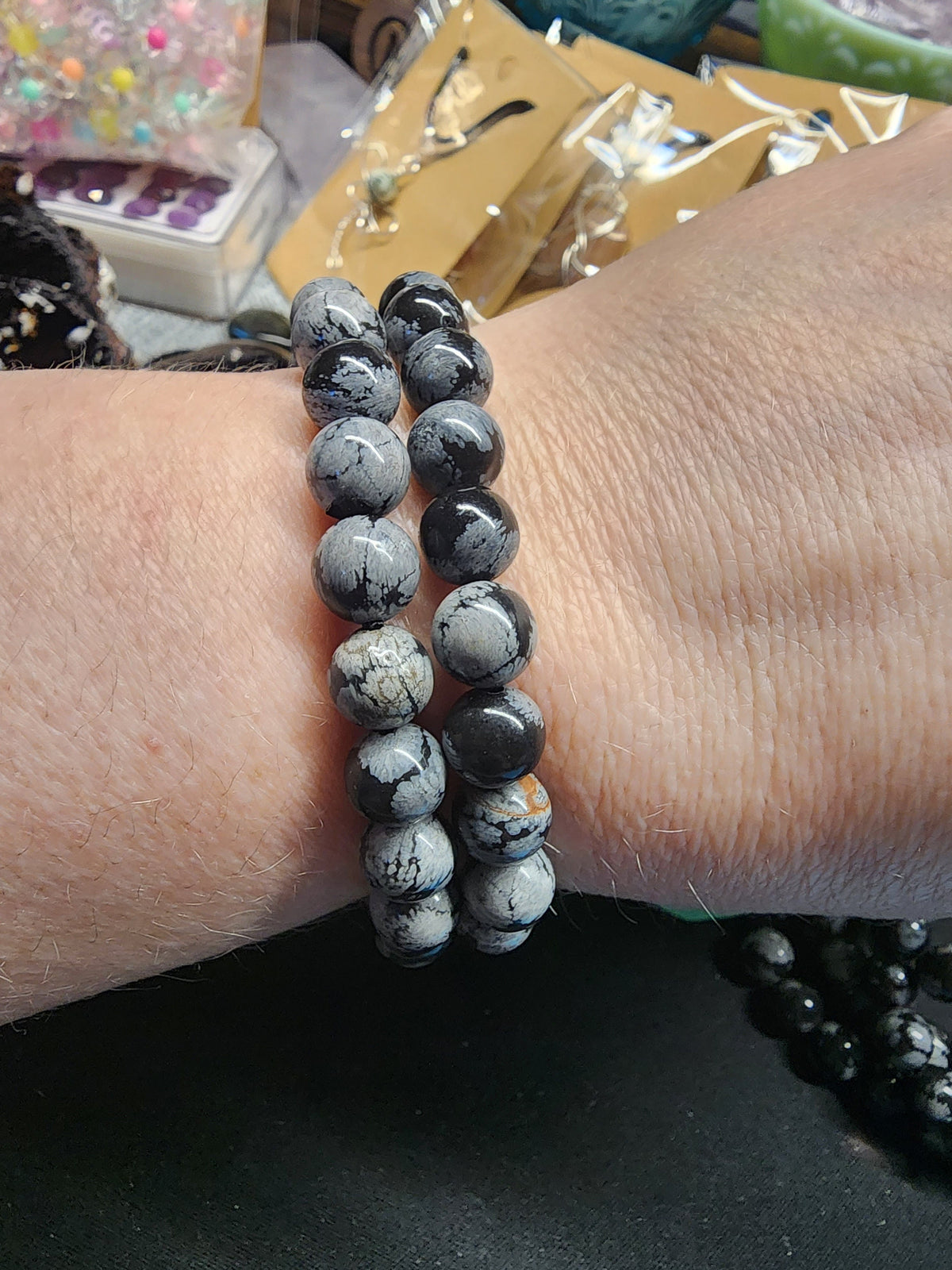 Natural Snowflake Obsidian 8mm Stretch Bracelet