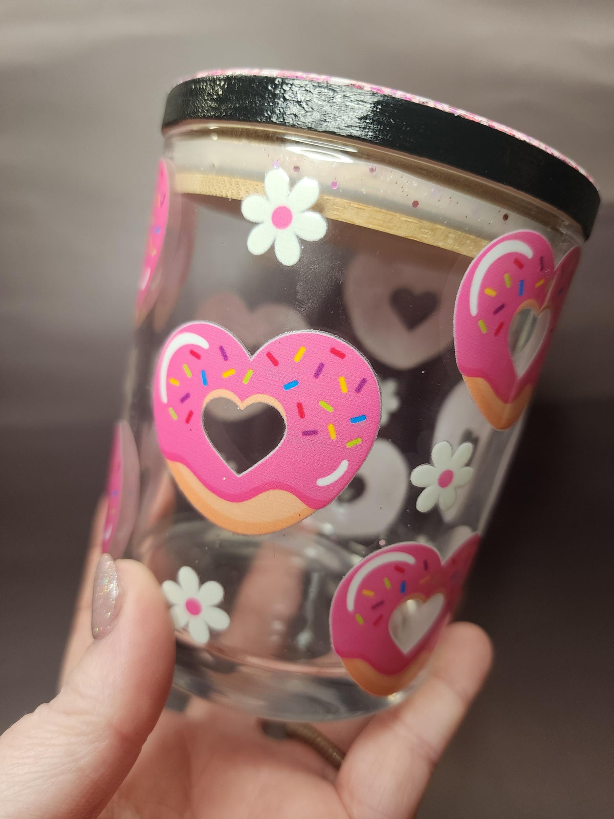 Pink Donut Hearts Glitter Stash Jar