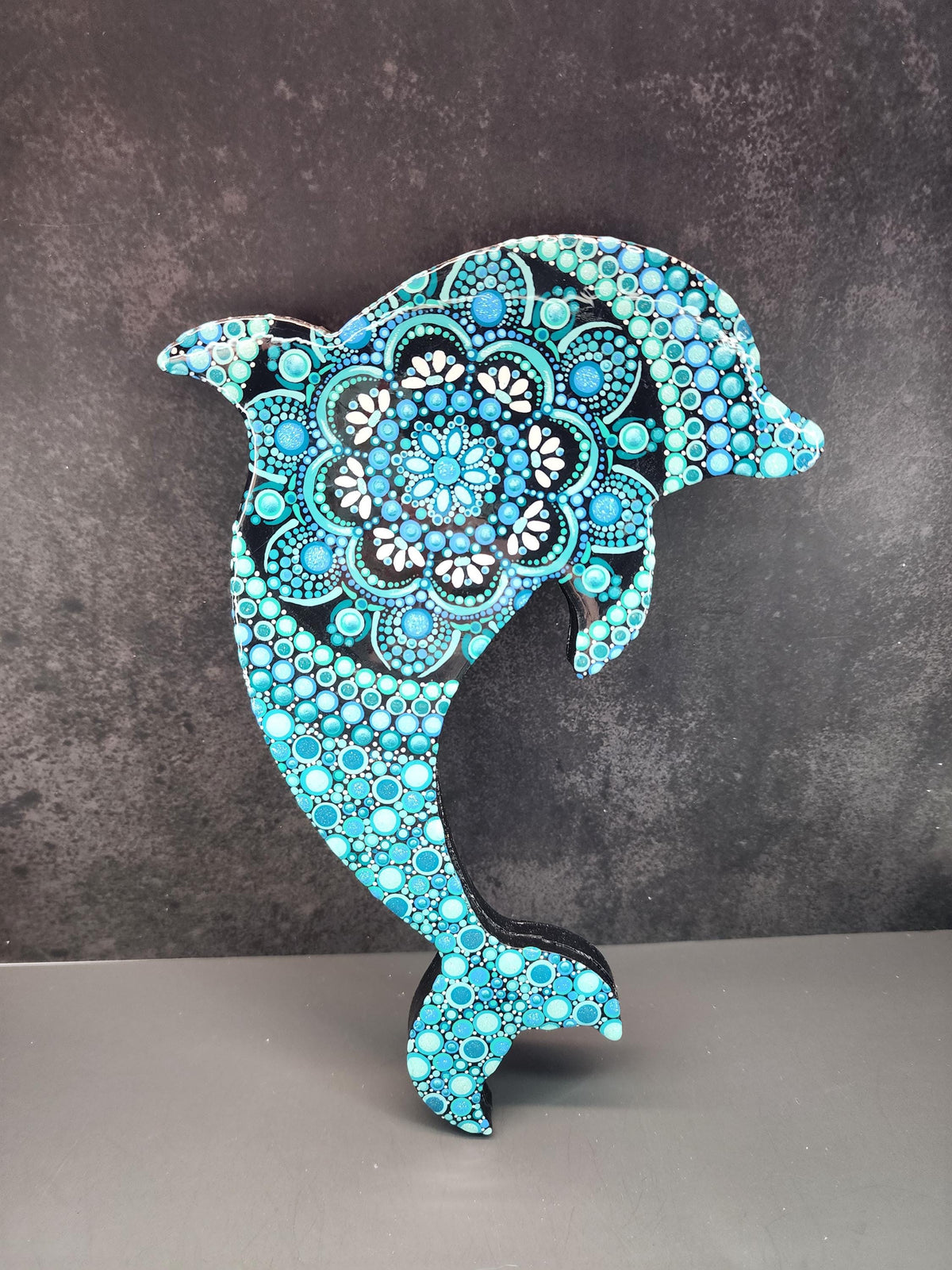 Hand Painted Wood Dolphin | Mandala Art